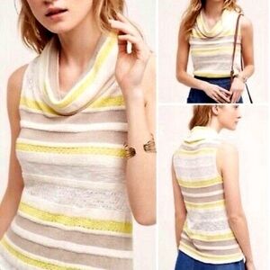 Dolan Anthropology Cowl Neck Sleeveless  Yellow, White, Tan Striped Sweater TopM